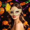 High End Ball Mask Halloween Princess Half Face Mask Venetian Masquerade Party Elegant with Lace Feather Rhinestones Adjustable Ribbon Women