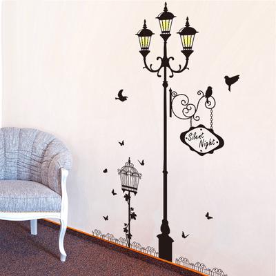 Sticker Mural Amovible Oiseau sur Lampadaire pour Chambre à Coucher Salon Décoration de Maison