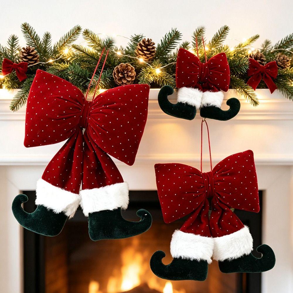Rhinestone Velvet Bowknot Decoration Wine Red Bowknot Hanging Ornament Xmas Decor