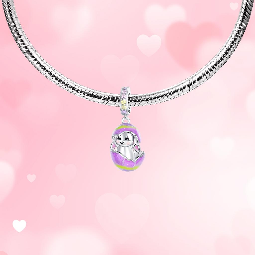 Copper Pink Love Rabbit Easter Egg Series Pendant Easter Charms Fit Original Bracelet Charm Bead Necklace Diy Female Jewelry