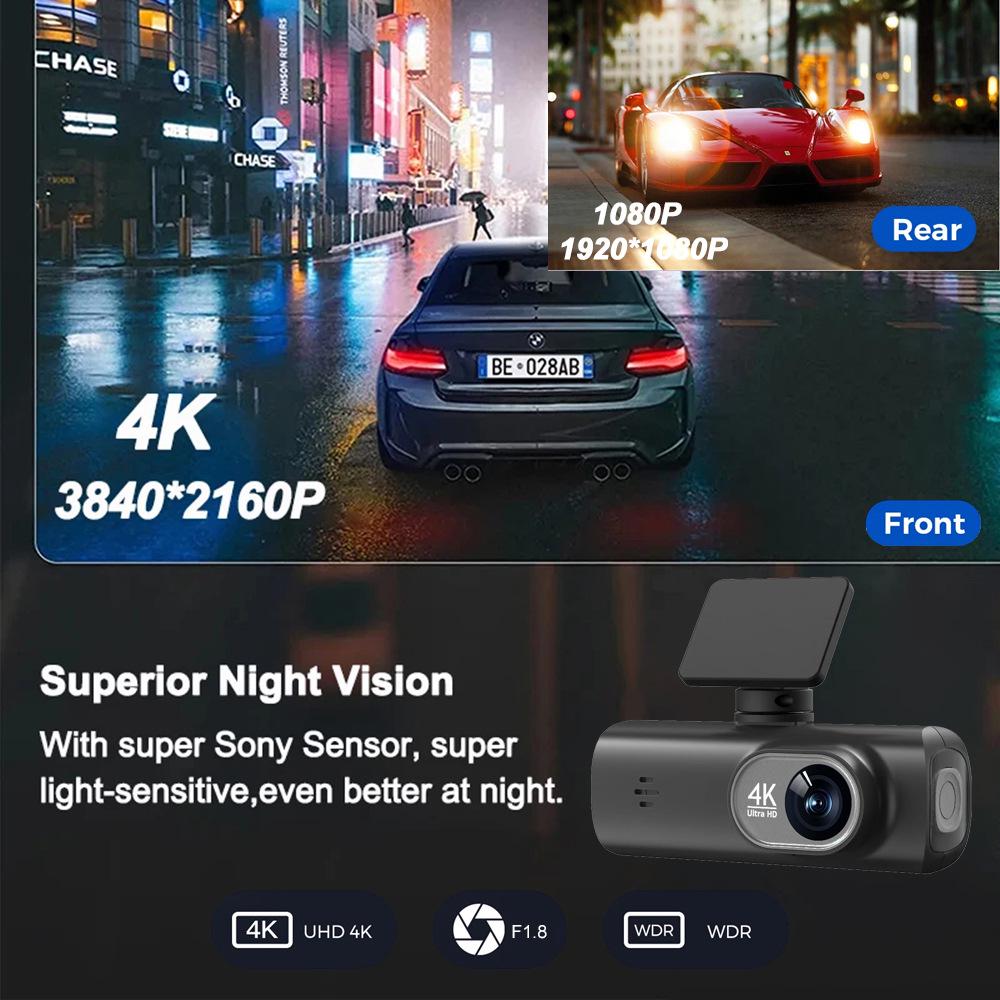 Cross-Border V22 4K HD Front & Rear Dual-Recording Dash Cam with GPS Trajectory & Mobile Connectivity