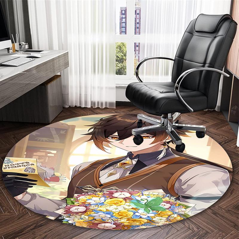 1pc Genshin Impact2 Print Round Carpet Chair Round Carpet Suitable for Bedroom Living Room Home Decorative Carpet