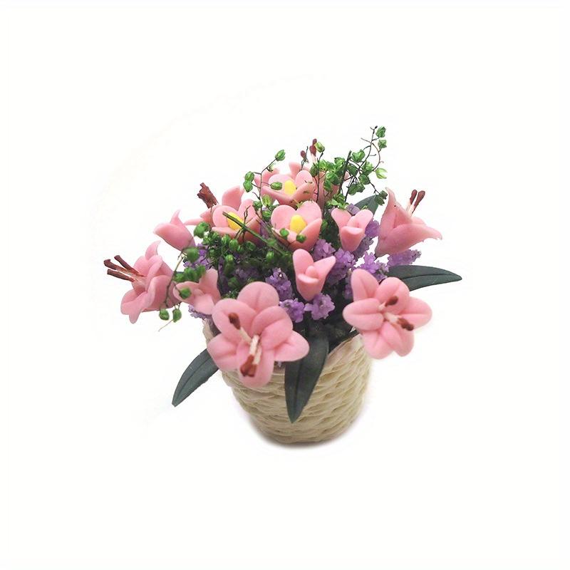 1:12 Miniature Clay Flower Mini Potted Plant Lily Flower Flowerpot Decor Bonsai Model Garden Home Ornament Furniture
