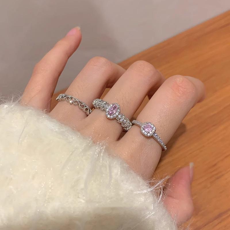 S925 Sterling Silver Pink Zircon Open Ring for Women – High-End, Light Luxury, Stackable Versatile Design for Index Finger.