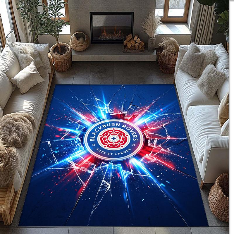 Blackburn Rovers Football Print Crystal Velvet Rug, Comfortable Water Absorbent Non Slip Indoor Floor Carpet