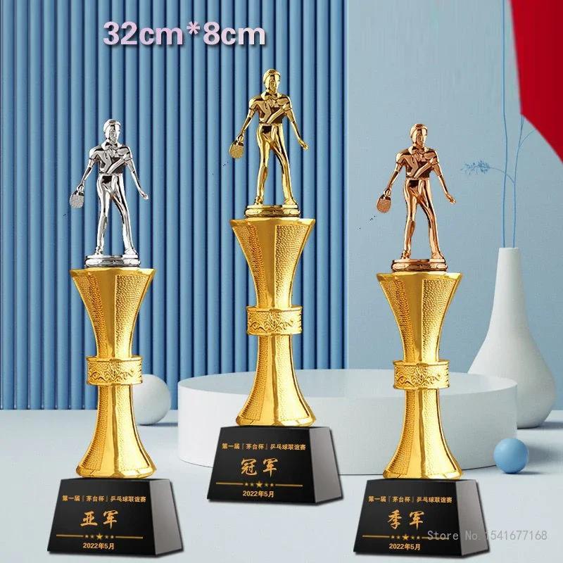 Personalisierte Harz Tischtennis-Trophäe Gold Silber Kupfer Auszeichnungen Souvenirs Heimdekorationen Handwerk Beschriftung Kristallsockel Medaille 1 Stück