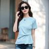 Mode Manches Courtes Femme Nouvelle Collection Été Couleur Unie Col Rond Manches Mi-longues Mode Plissé Haut Haut de Gamme