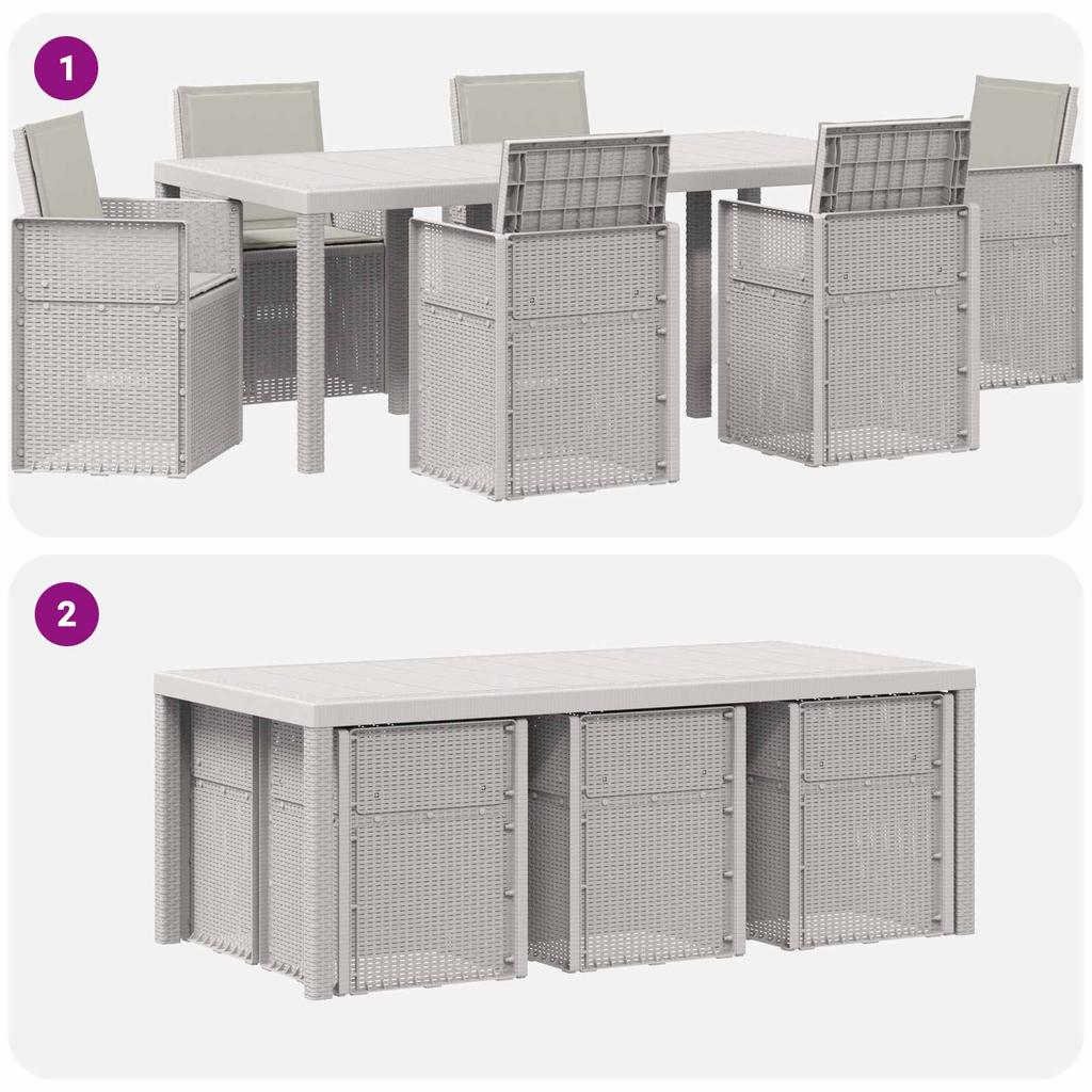 Outdoor Dining Set with Cushions 7 Pcs White and Light Grey PP