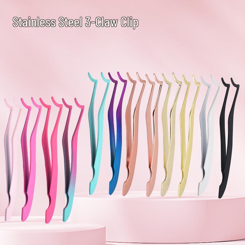 Multi-color Stainless Steel Eyelash Tweezers: New Style Round Head Safety Applicator Clamp