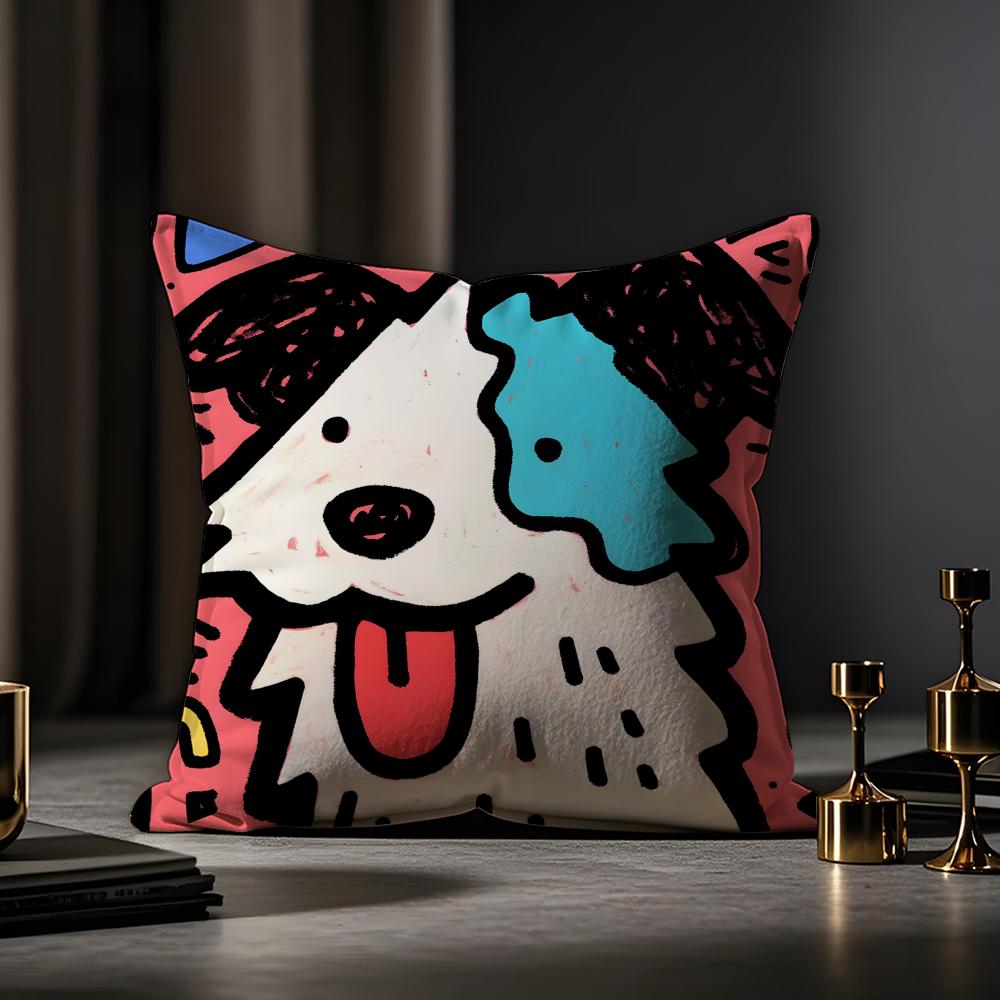 Cute Color Dogs Cushion Cover Anti-dustmite Pillowcase Invisible Zipper Silky Short Plush Sofa Cushion Cover