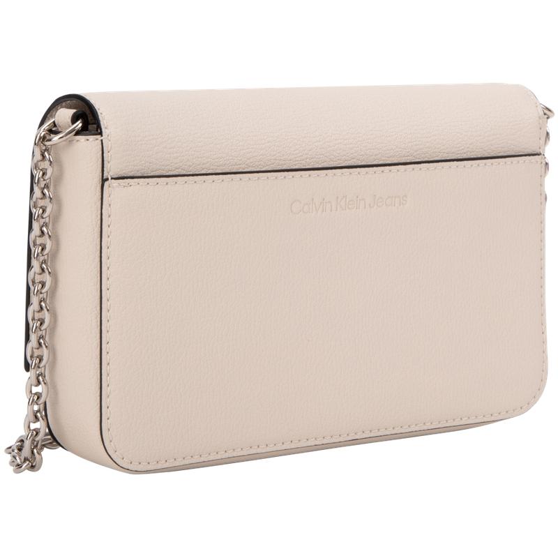 Calvin Klein Elegant Metal Letter Flip Chain Synthetic Material Small Square Bag Crossbody Bag Women’s Space Black/Milk White 111-Milk White OS