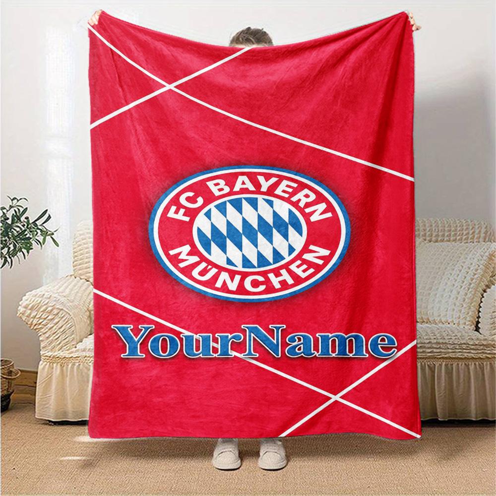 Bayern Munich Personalized Name Blanket Throw Customizable Blanket Warmthful Decor Great for Living Room Sofa Home Decor Nap Four Seasons Universal