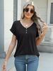 Women's V-neck Pleated Button Short Sleeve Casual Top