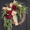 Rustic Hydrangea Wreath with Burlap Bow Farmhouse Wall Door Hanging Decor for Home Garden Wedding Artificial Floral Garland for Spring Summer