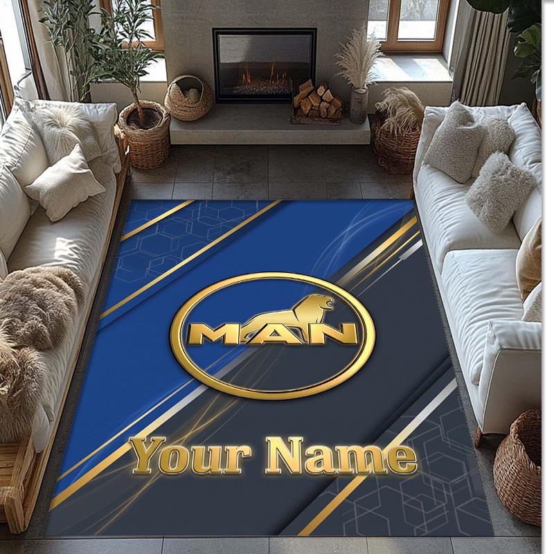 MAN Truck Crystal Velvet Rug, Custom Name Text Personalized Non‑Slip Floor Mat for Home Decor Gift