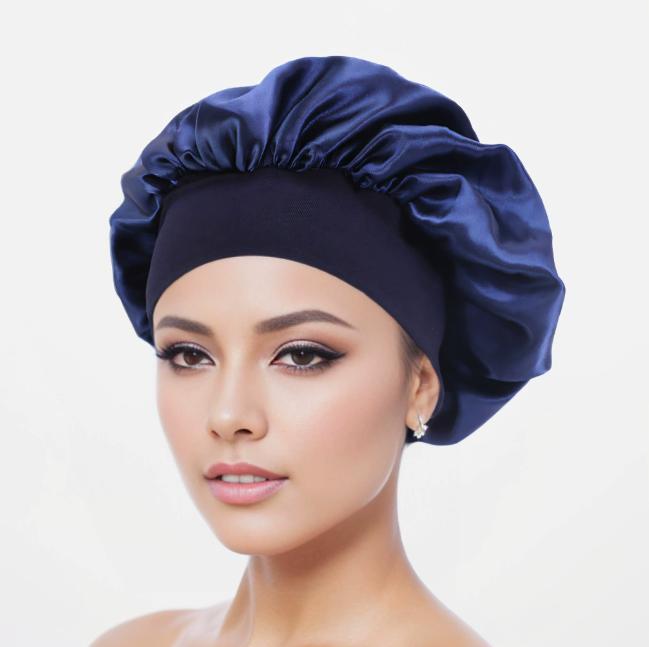Shower Wide Brim Elastic Satin Hair Care Cap - Women's Sleep, Salon, and Shower Use