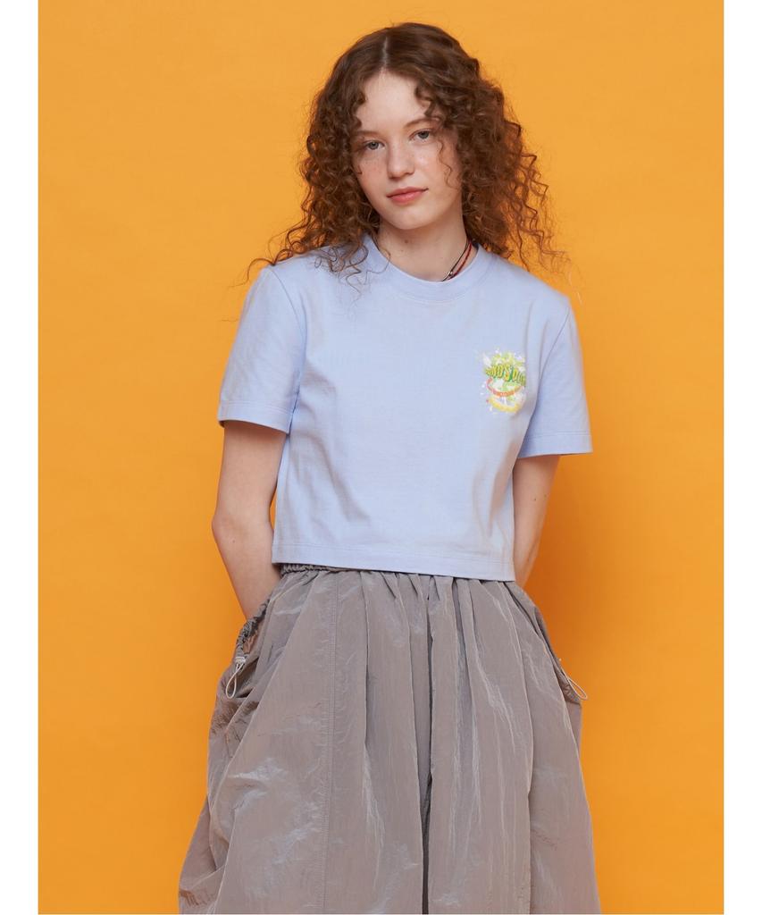 Saendeusaundeu Graphic Crop Sleeve Tshirts Light Blue