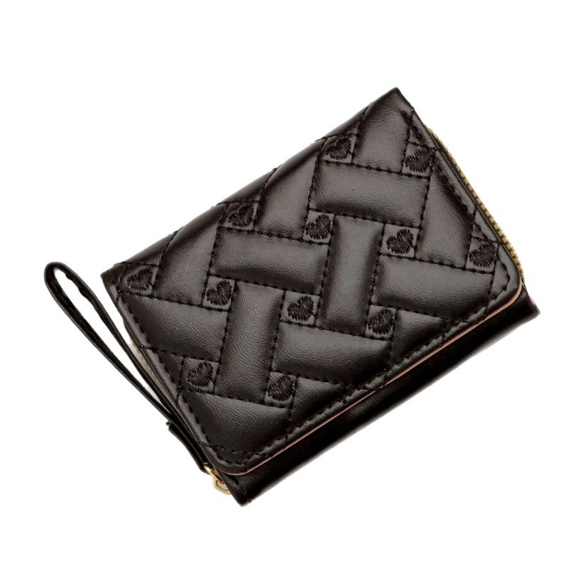 New love embroidered change bag women's short three-fold bag solid color simple multi-card small wallet