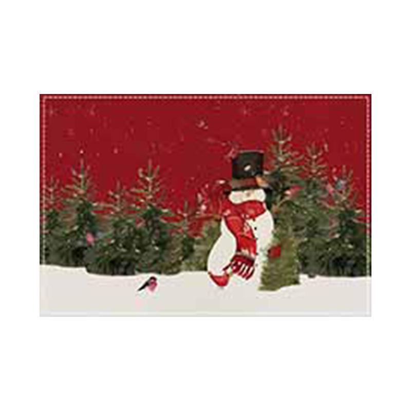 Christmas Snowman Snowflake Plaid Table Mats - Festive Insulated Linen Tablecloth for Party Decoration