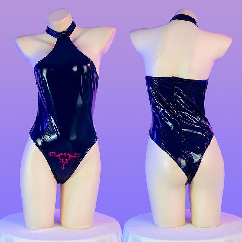 Heißes Sexy Anime PU-Leder Badeanzug Japanisches Mädchen Bodysuit Cosplay Kostüm Rückenfrei Niedliche Unterwäsche Nachthemd Rollenspiel Lingerie