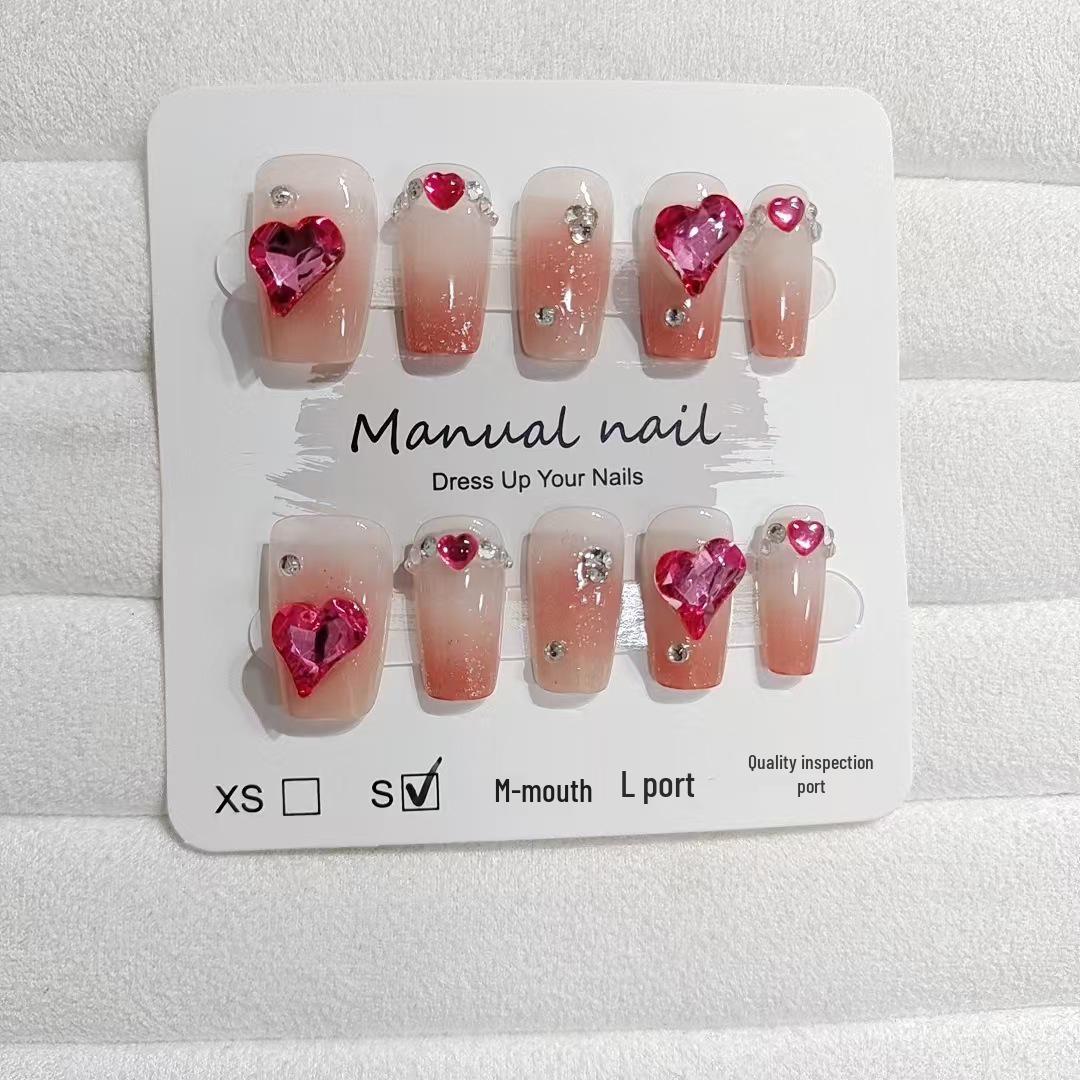 Набор носимых ногтей «Красное сердце»: 10 Асимметричных, Коротких, Осветляющих, 3D Модных Ногтей для Девичьего Образа