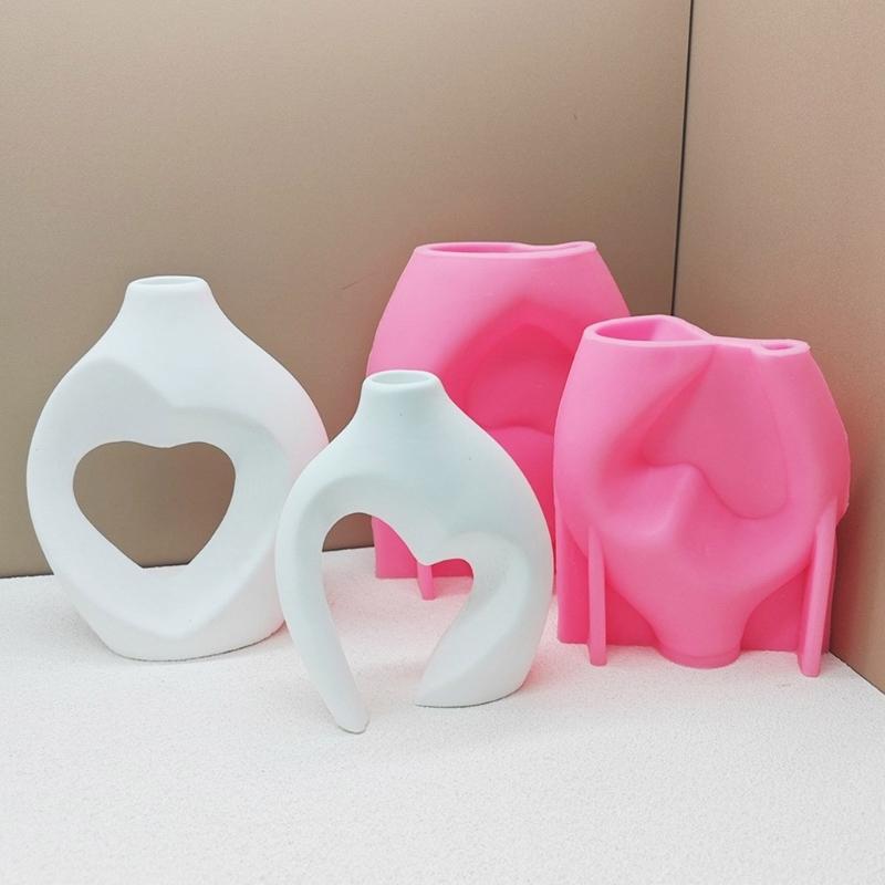 Silicone Vase Molds Flower Bottle Mold Hollow Heart Shape Unique Flowerpot Mold Silicone Texture Suitable for Craft Vase