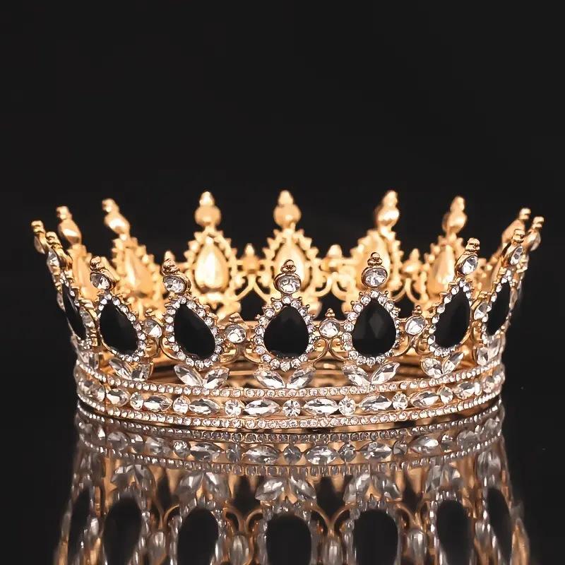 Diademi da sposa rotondi di lusso in stile barocco, con strass e cristalli, perfetti per regine e regine.