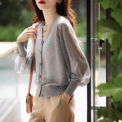 Spring and Summer New Light and Breathable Ice Silk Knitted Cardigan Women's Thin V-neck Sunscreen Air-conditioning Shirt with Top