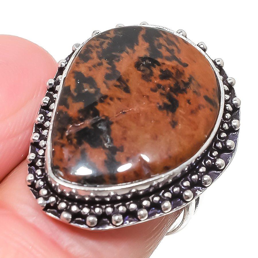 

Natural Mahogany Obsidian Gemstone 925 Sterling Silver Gift Ring Size 7 g2d42