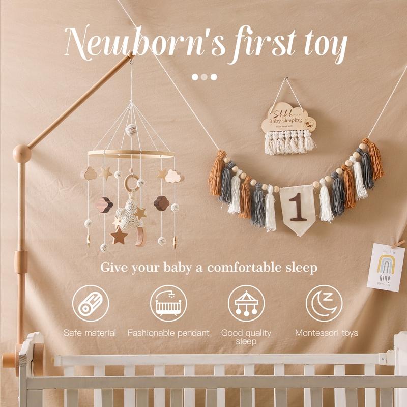 Baby Wooden Crib Mobile Bed Bell Hanging Rattle Toy Newborn Music Box Bed Bell Hanging Toys Holder Bracket Infant Crib Baby Gift