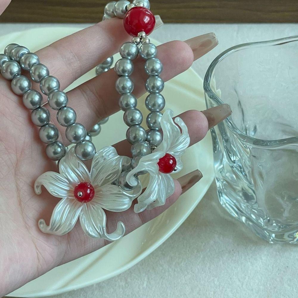 Elegant Pearl Beaded Necklace Vintage Sweet Choker French Style Iris Flower Necklace  Beach