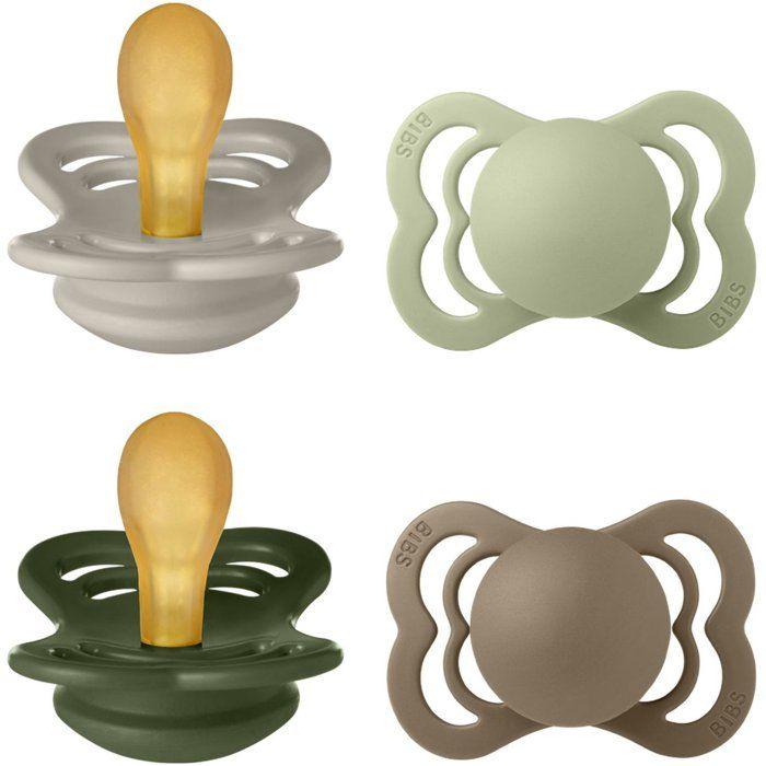 Pack sucettes - BIBS Supreme - Symétrique - T1 - Caoutchouc naturel - 4 pieces - Sand Sage Hunter Green Dark Oak