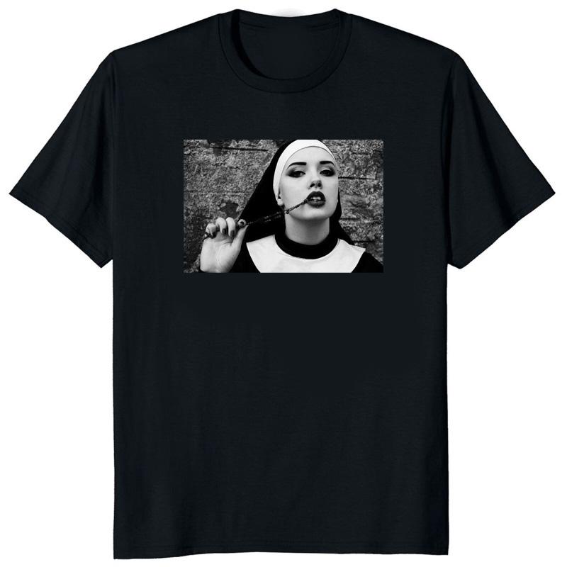 Hot sale Sexy Nun Nonne Religieuse Pin Up Church of Satan Anton Lavey Satanic Occult Goth Gothic Tees Hentai Girls Tops