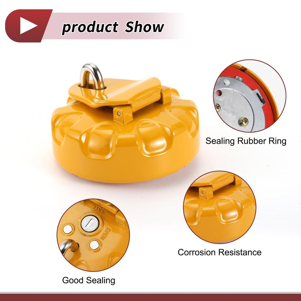 HEROFFIX TRINITY EXCAVATOR LOCK GAS CAP WITH 2 KEYS Silver-Tone Red Yellow