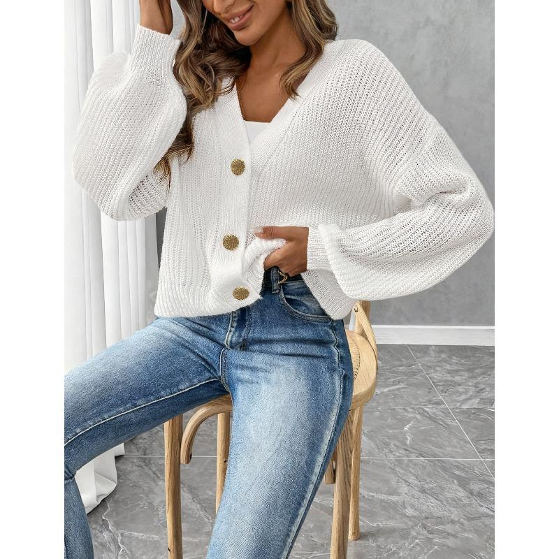 Women's Machine-woven Sweater, Women's Simple Short-sleeved Buttoned Coat, Sweater Cardigan