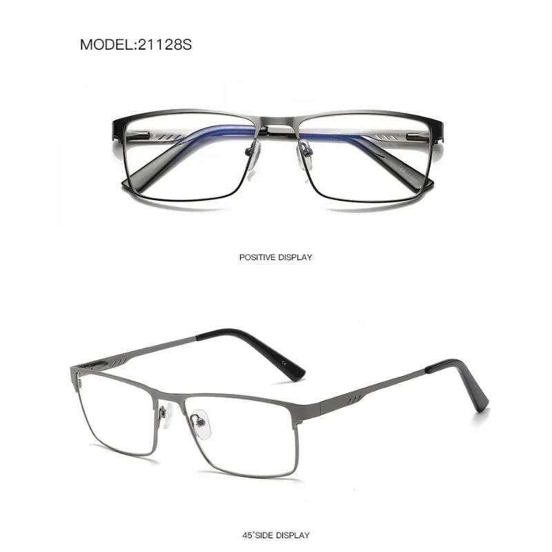 Blue Light Blocking Eye Protection Eyeglasses Men Square Metal Large Frame Reading Spring Leg Elderly Presbyopia Glasses