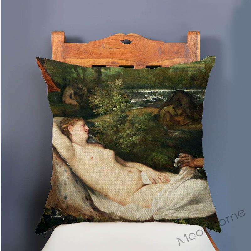 Italian Renaissance Giorgione Famous Oil Painting Sleeping Venus Linen Sofa Decoration Pillow Case Gallery Art Car Cushion Cover