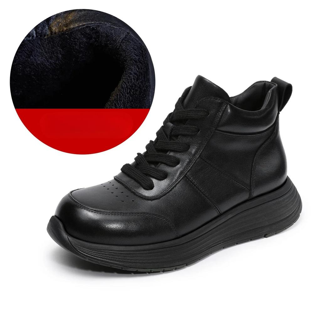 Johnature Lace Up Genuine Leather Short Boots Thick Soled Leisure Soft Soled Wedge Heels Women's Shoes