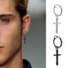 2PC Punk Stainless Steel Small Hoop Earrings for Men and Women Gothic Cross Ear Ring Pop Hip Hop Piercing Ear Studs Zircon