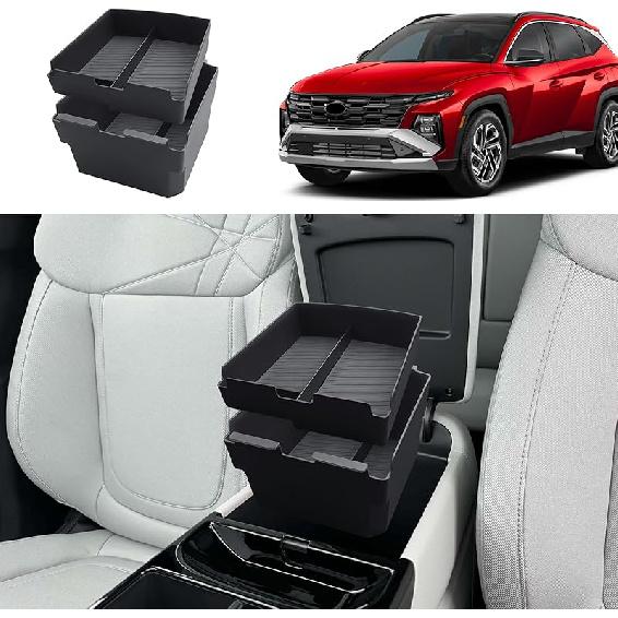 ECOZEN Double-Layer Center Console Organizer For 2025-2026 Hyundai Tucson(Limited)/2025-2026 Tucson Hybrid/Tucson Plug-In Hybrid Armrest Organizer -