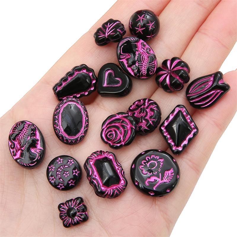 Acrylic Exquisite Gold Painted Beads Tulip Flower Heart Angel Styles Charms Beads for Necklace Bracelet Earring DIY Jewelry Craft Making