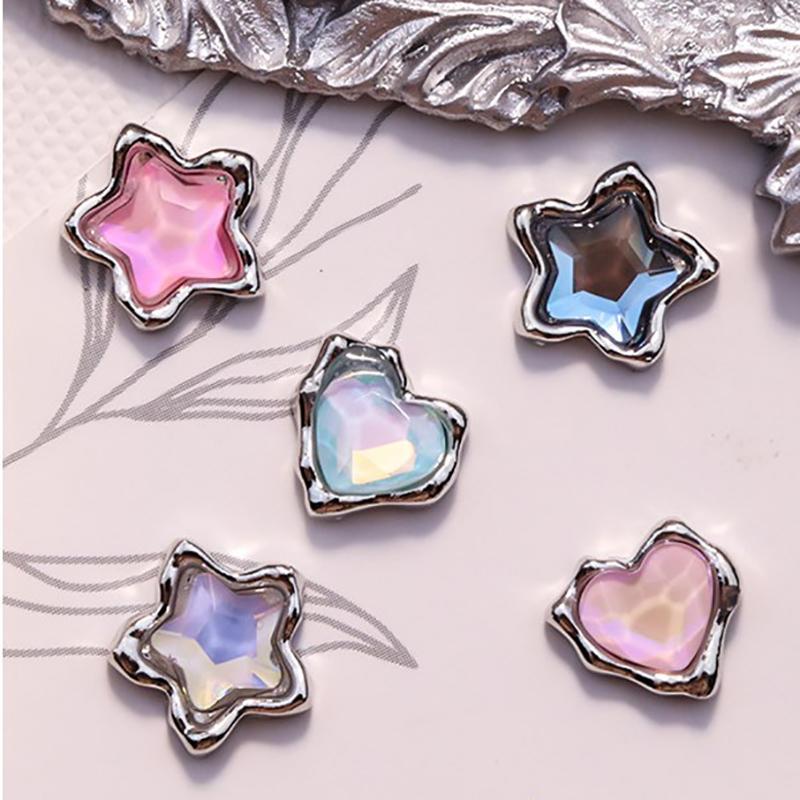 5Pcs Luxury Alloy Love Heart Star Nail Art  Charms Parts Jewelry Accessories Manicure Decor Nails Decoration Supplies