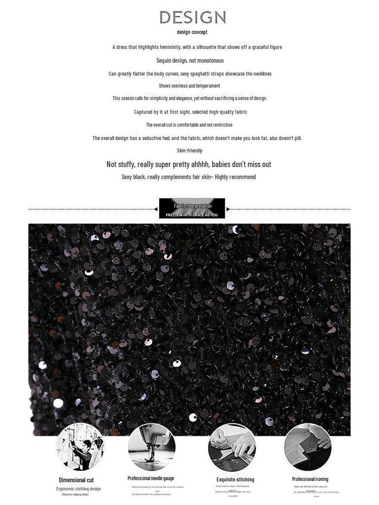 Sequin Strappy Little Black Dress - Slimming, Sexy Nightclub Party Wear for Women