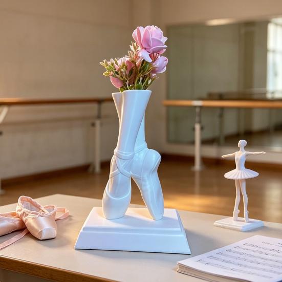 Ballet Shoe Modern Vase Nordic Style Dancing Shoes Decorative Vase Aesthetic Foot Flower Vase for Home Living Room Table Bookshelf Decor