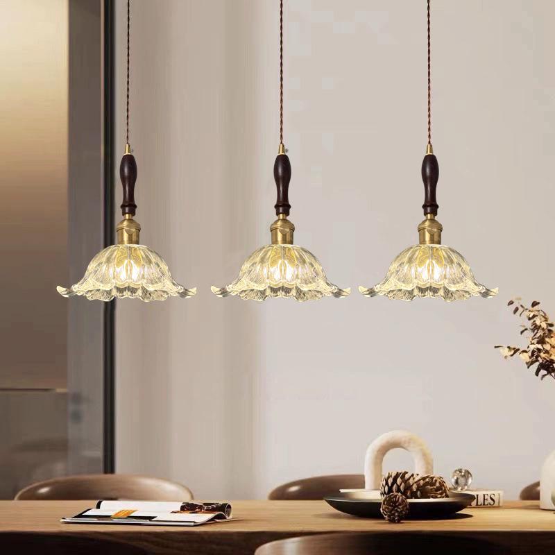 French Walnut Glass Pendant Lamp - Japanese Retro Style for Home, Restaurant, or Bar Counter
