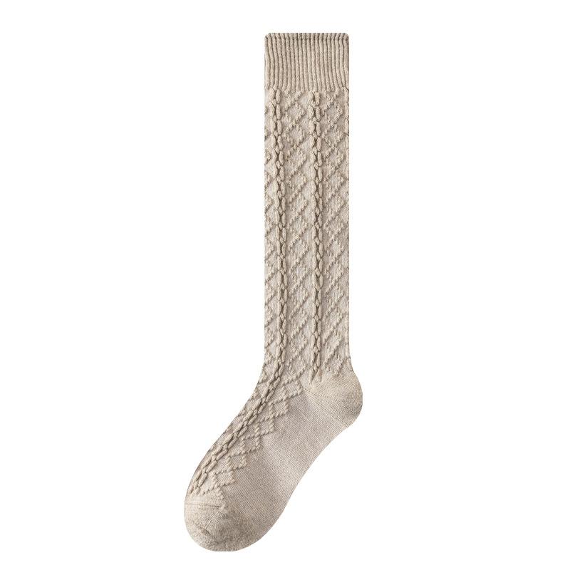 Female Autumn and Winter Retro All Match Pure Color Twist Calf Pile Socks