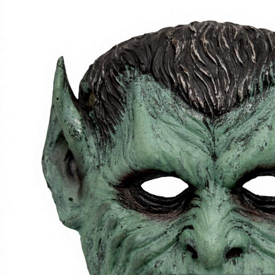 Soft Foam Vampire Mask Green Halloween Mask, Half Face with Pointy Ears & Sharp Teeth, Retro Comfortable Horror Costume Distressed Party Lightweight