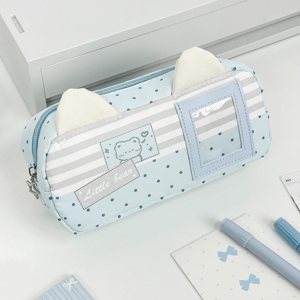 Cat Ear Design Pen Bag Multi-Layer Pencil Pouch Large Capacity Stationery Bag Gift