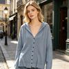 Women Tops Hooded Drawstring Long Sleeve Pure Color Casual Blouse Loose Fit Summer Thin Ice Silk Sun Protection Coat