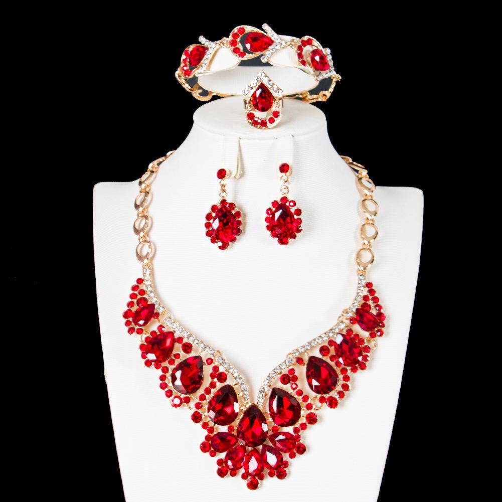 Four-Piece Jewelry Set, Fashion Gemstone Necklace, Earrings Set, Women'S Collarbone Chain, Dress, Banquet Accessories.